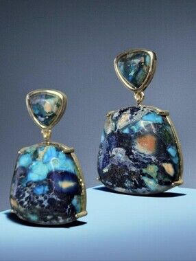 18k Gold Plated Natural Stone Sea Jasper Dangle Earrings